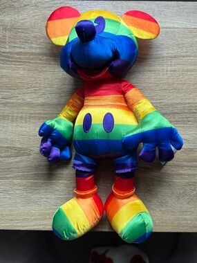 Disney Rainbow Mickey Mouse Plush - Bright Multicolor Stripes